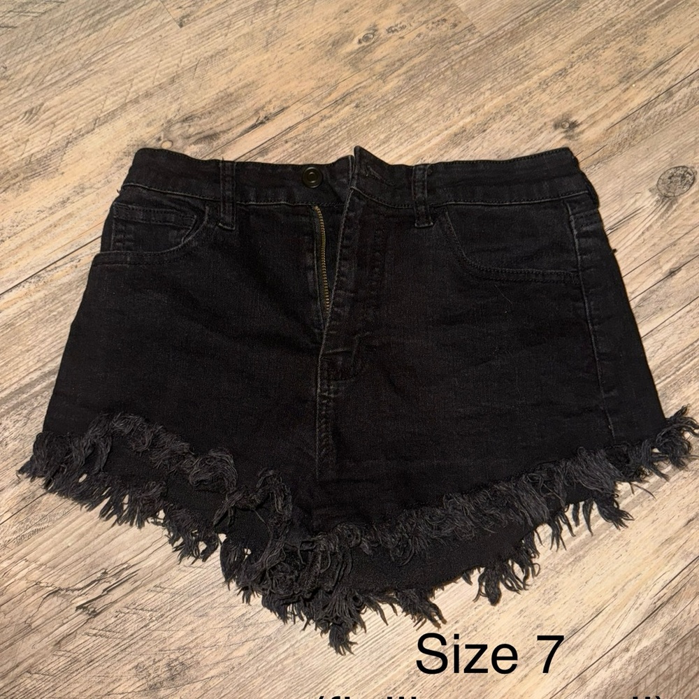 Black Denim Fringe Shorts